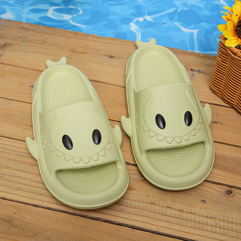 Funny Cartoon Shark Slippers Women Non Slip Eva Home Bathroom Slides Woman 2024 Summer Soft Sole Flat Beach Sandals Flip-Flops