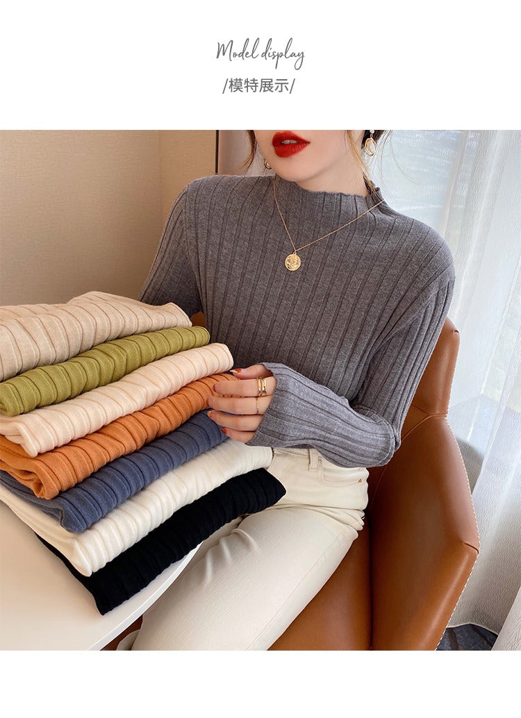 Autumn Winter Knitwear Tops Fashion Female Long Sleeve Skinny Elastic Casual Knitted Shirts Women Mock neck Pullover Sweaters