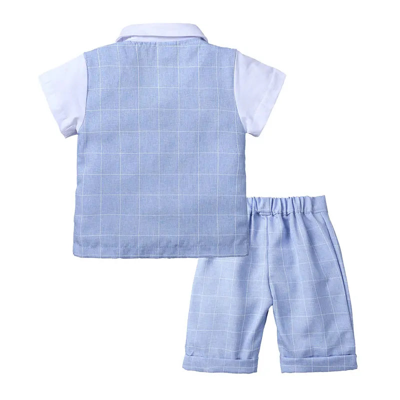 Formal Gentleman Kids Clothes Set Summer Toddler Boy Clothes Short Sleeve Bow Tops+Shorts Cotton Children Clothing 1-4Years