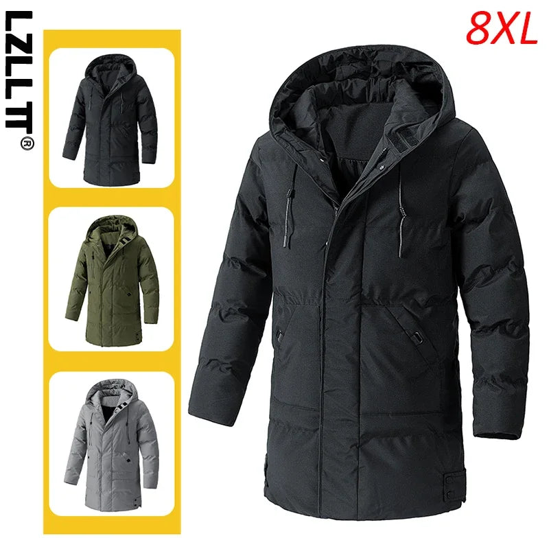 Winter Men Warm Thick Casual Windproof Long Jackets Parkas Coats Men Hooded Jackets Outwear Windbreaker Male Parka Plus Size 8XL