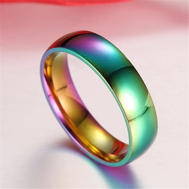 6mm Rainbow Colorful Smooth Surface Stainless Steel Rings for Women Trendy Cute  Wedding Bands Jewelry