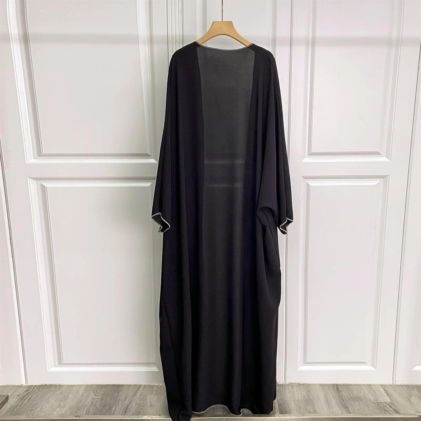 Ramadan Solid Open Front Simple Abayas, Elegant Long Sleeve Maxi Length Cover Up, Women's Clothing