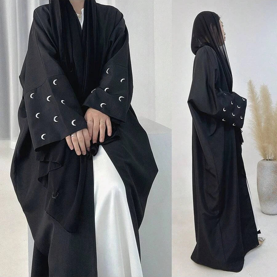 1pc Elegant Humble Moon Embroidery Sleeve Cardigan Abaya Shawl Cape Suitable For And Festivals