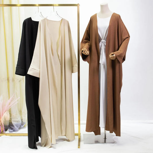 Open Front Abaya Long Sleeve Solid Muslim Out Kaftan Loose Maxi Length Dress Women Jilbabs Cardigan Coat Women's Clothing