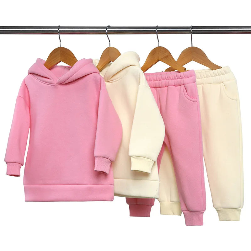 Winter Thicken Warm Kids Clothes Boys Outfit Set Cotton Long Sleeve Hooded Tops Pants Solid Children Clothing 2-6 Years