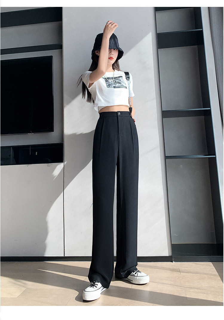 Casual High Waist Loose Wide Leg Pants for Women Spring Autumn New Female Floor-Length White Suits Pants Ladies Long Trousers