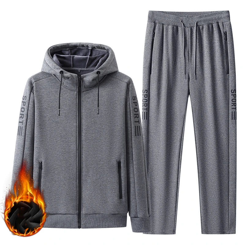 Winter Men Casual Fleece Sport 2 Pieces Tracksuits Suits Men Thick Sportswear Outdoor Sets Male Joggers Classic Cotton Suits 6XL