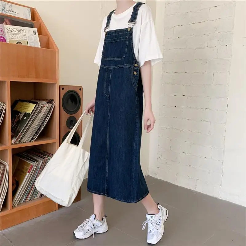 Spring Summer Denim Overall Dress Women Solid Casual Loose Spaghetti Strap Dresses Fashion Female Girls Sleeveless Jeans Dresses