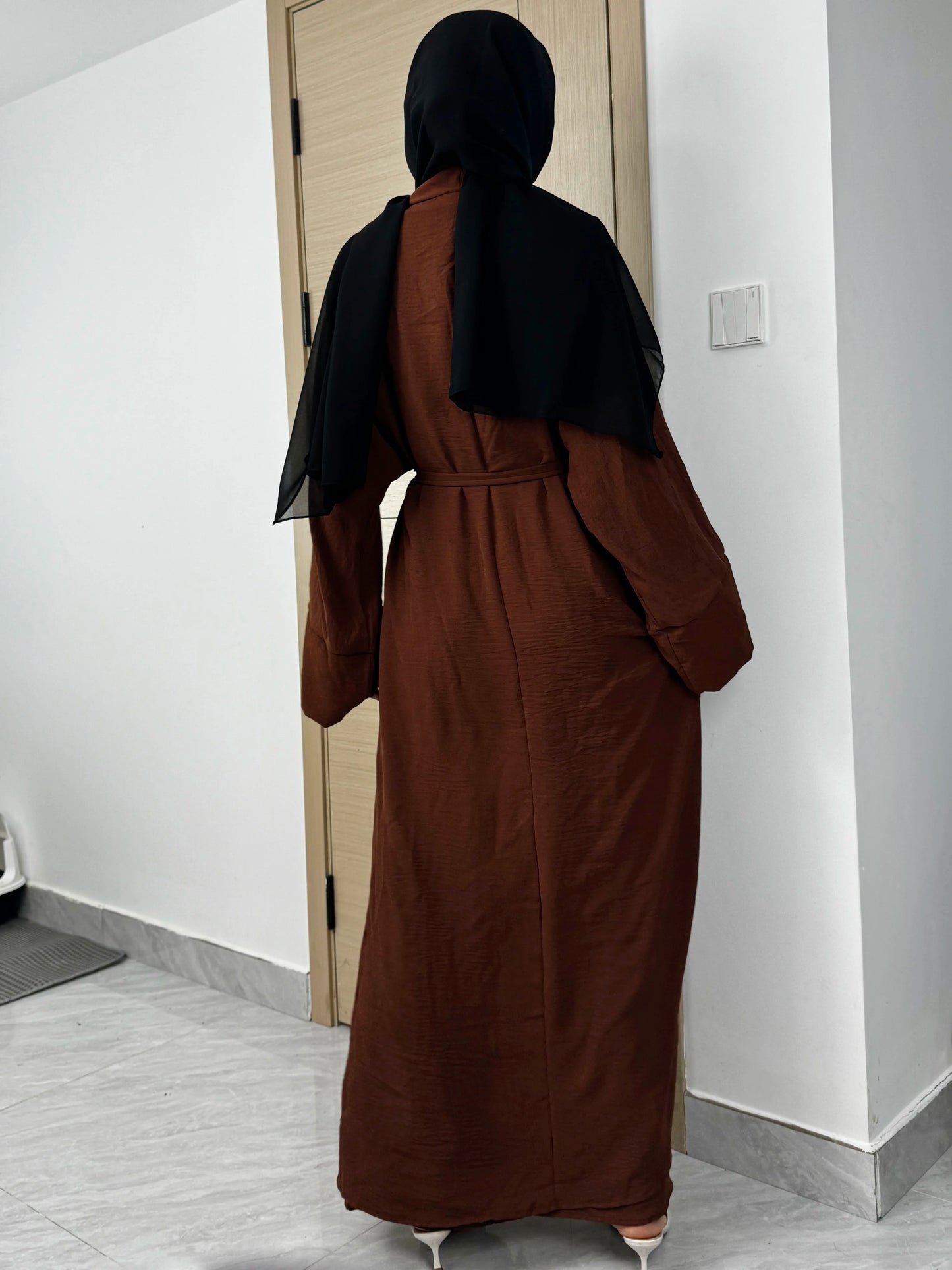 Women Open Front Abaya Muslim Sets Muslim Jilbab Loose Cardigan Coat Sleeveless Inner Dress Two Pieces Prayer Clothing with Belt