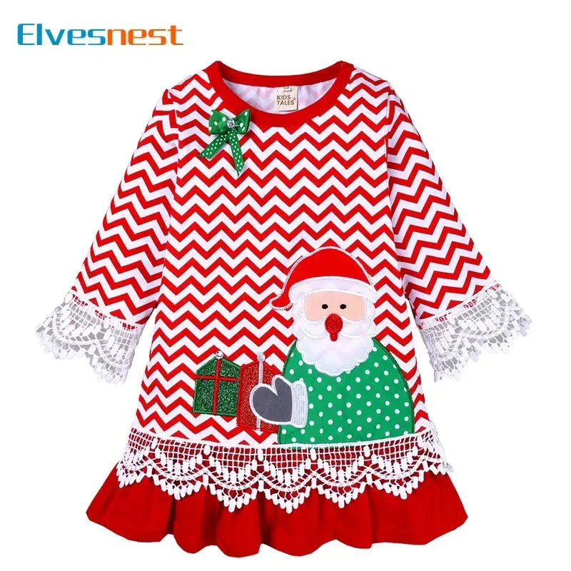 Cartoon Christmas Girls Casual Dresses Cotton Long Sleeve Kids Dresses for Girls Spring Autumn Kids Dress 1-6 Years