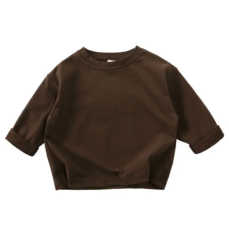 Fashion Solid Color Kids Girls T-shirts Cotton Long Sleeve Baby Boys Tops Spring Autumn Children's Clothing 1-6 Years