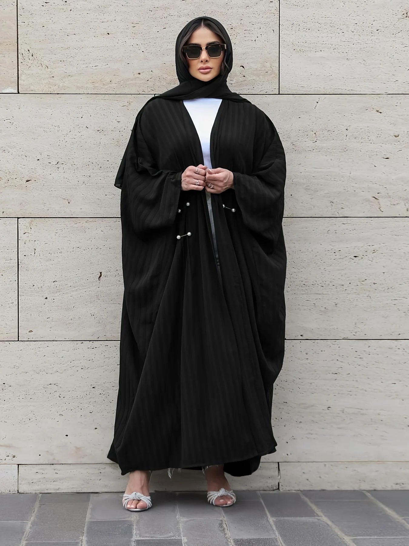 Muslim Open Front Abaya Long Sleeve Modest Outwear Kaftan Women Jilbabs Loose Maxi Length Dress Cardigan Coat Women's Clothing