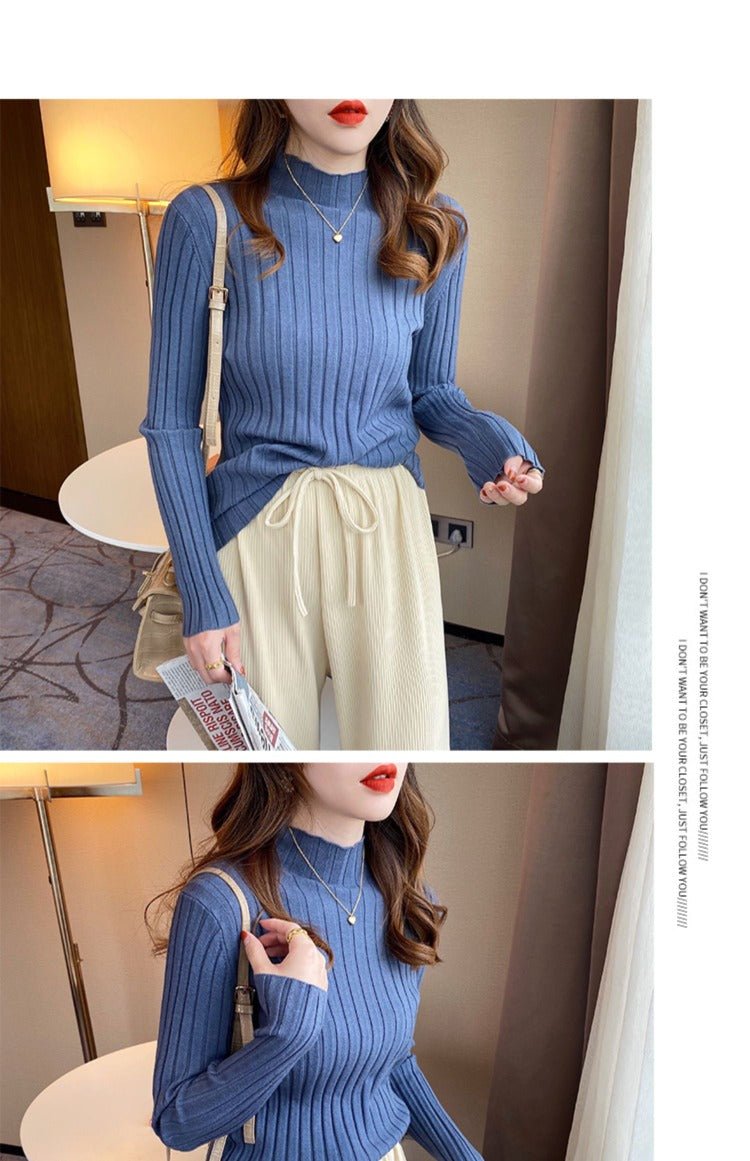 Autumn Winter Knitwear Tops Fashion Female Long Sleeve Skinny Elastic Casual Knitted Shirts Women Mock neck Pullover Sweaters