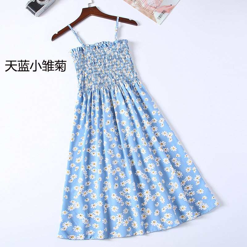 Summer Mini Dresses Fashion Female Elastic High Waist Casual Spaghetti Strap Sleeveless Dress Women Chiffon Dresses Vestidos