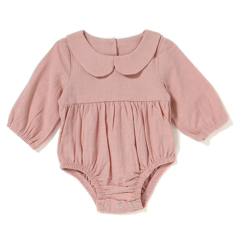 Fashion Solid Color Newborn Clothes Girls Bodysuit Summer Baby Girl Clothes Linen Cotton Long Sleeve Infant Clothing 3-18Months