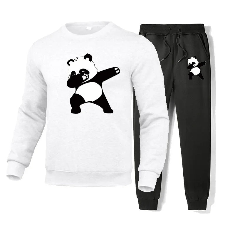 Cotton Tracksuit Men Cotton Panda printed Sweatshirt Sweatpants 2 piece tracksuit Men Sport Suit Casual Sweatsuits jogging set