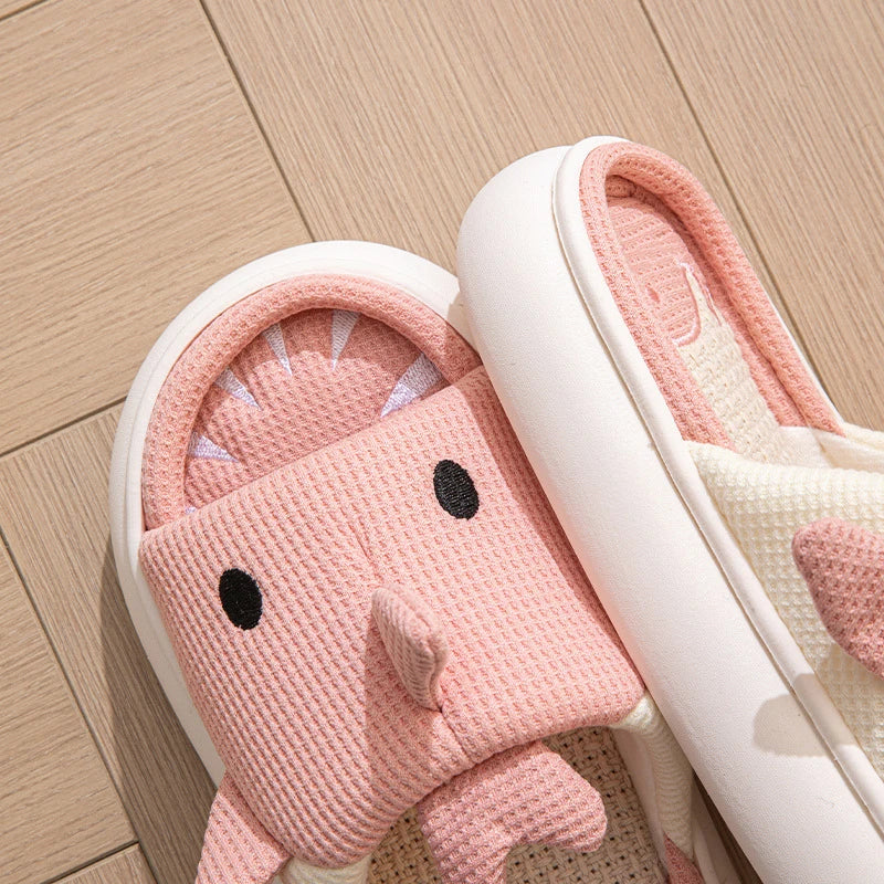 Cute Cartoon Shark Linen Slippers Women 2024 Winter Thick Bottom Home Cotton Slippers Woman Non Slip Indoor Couple Shoes Slides