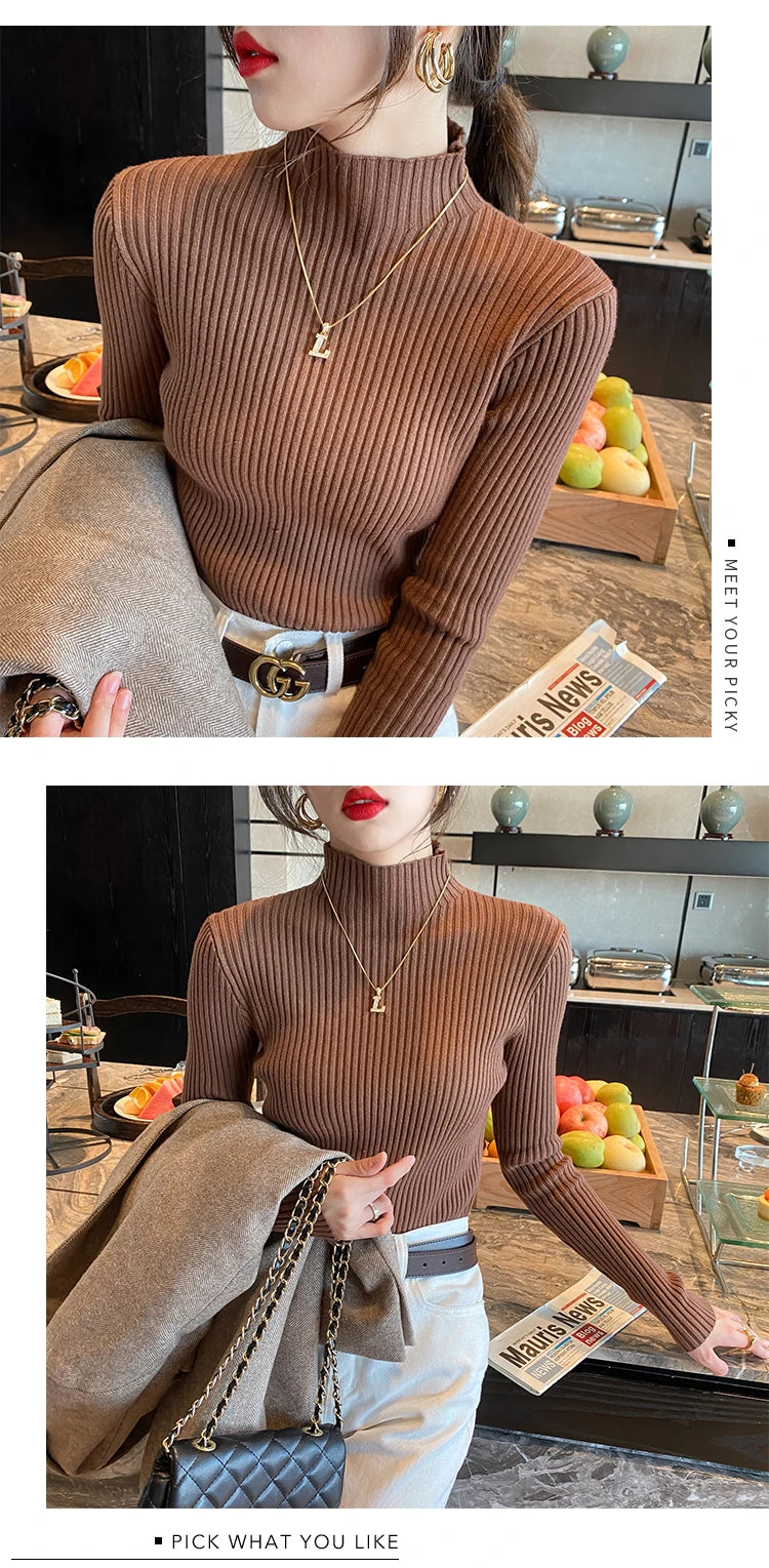 Autumn Winter Knitted Shirt Women Sweater Bottoming Shirts Female Long Sleeve Skinny Elastic Slim Sweaters Knit Pullover Tops