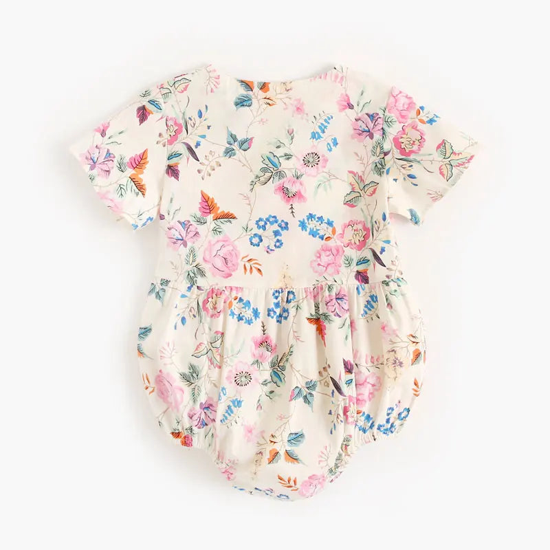 Floral Print Newborn Clothes Girl Bodysuits Scarf 2 PCS Cotton Short Sleeve Baby Bodysuits Summer Infant Bodysuits 1-3 Years