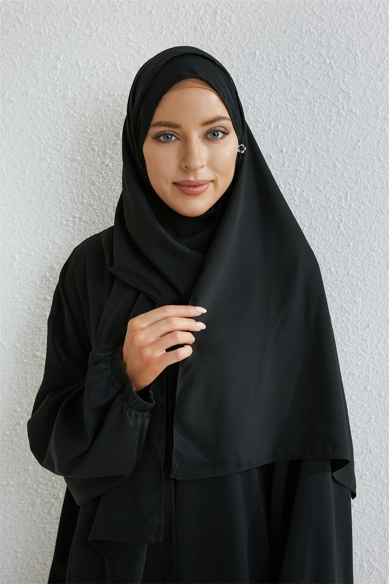 Muslim Abaya Prayer Dress One-piece Hooded Smocking Sleeve Islamic Clothing Women Jilbab Dubai Saudi Black Robe Turkish Modesty