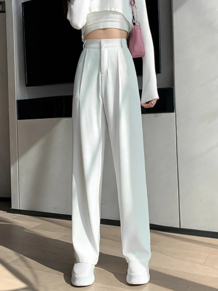 Casual High Waist Loose Wide Leg Pants for Women Spring Autumn New Female Floor-Length White Suits Pants Ladies Long Trousers