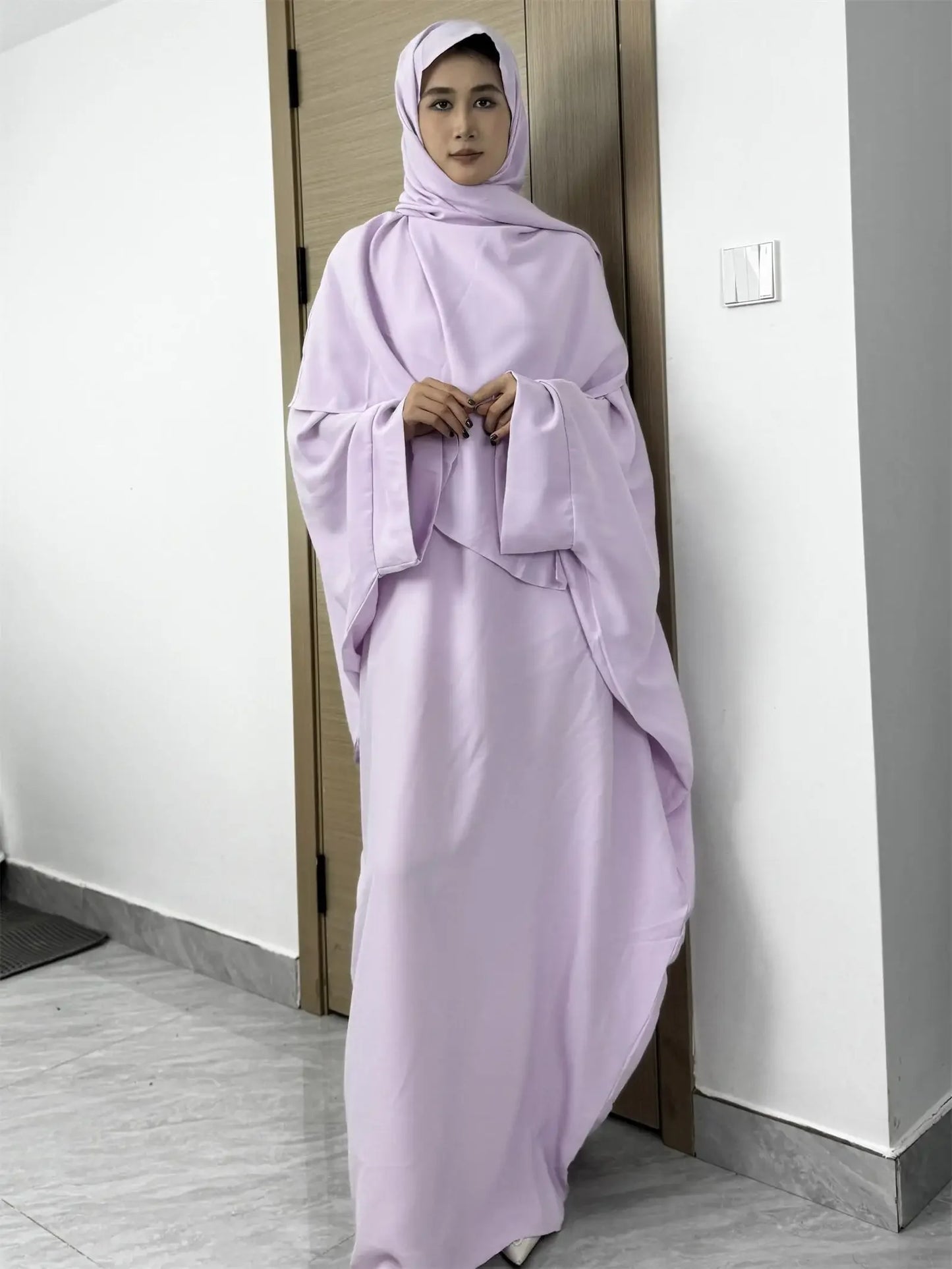 Muslim Abaya With Hijab Two Pieces Women Jilbabs Long Sleeve Islamic Clothing Modesty Prayer Maxi Dresses Loose Kaftans