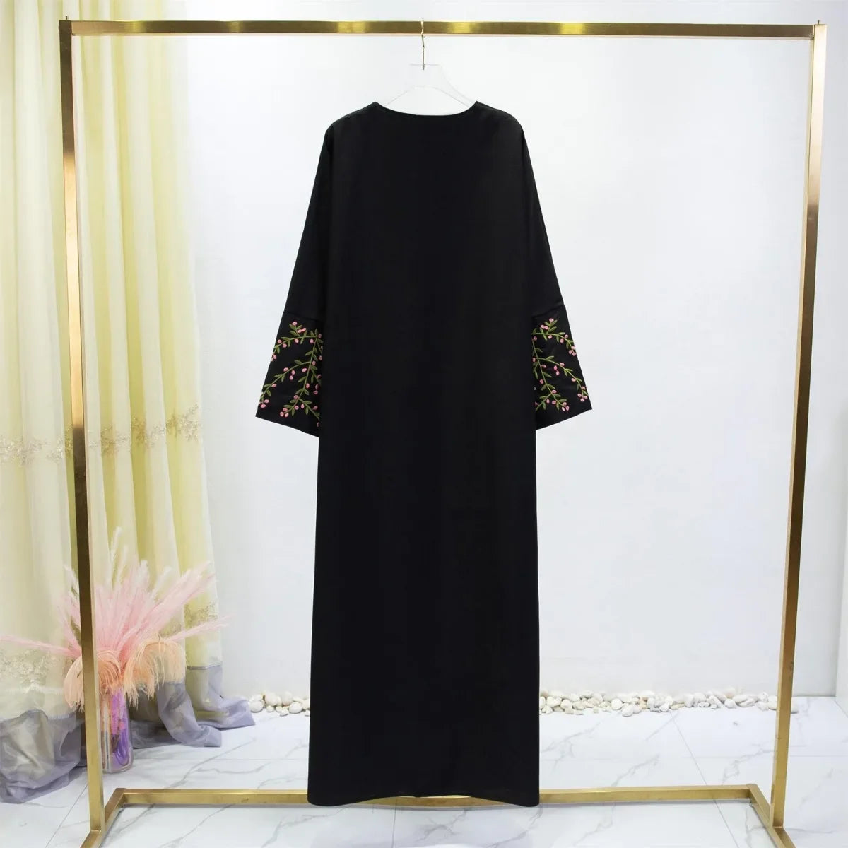 Women Jilbabs Embroidery Open Front Abaya Long Sleeve Maxi Length Dress Womens Clothing Muslim Cardigan Abayas Out Kaftans