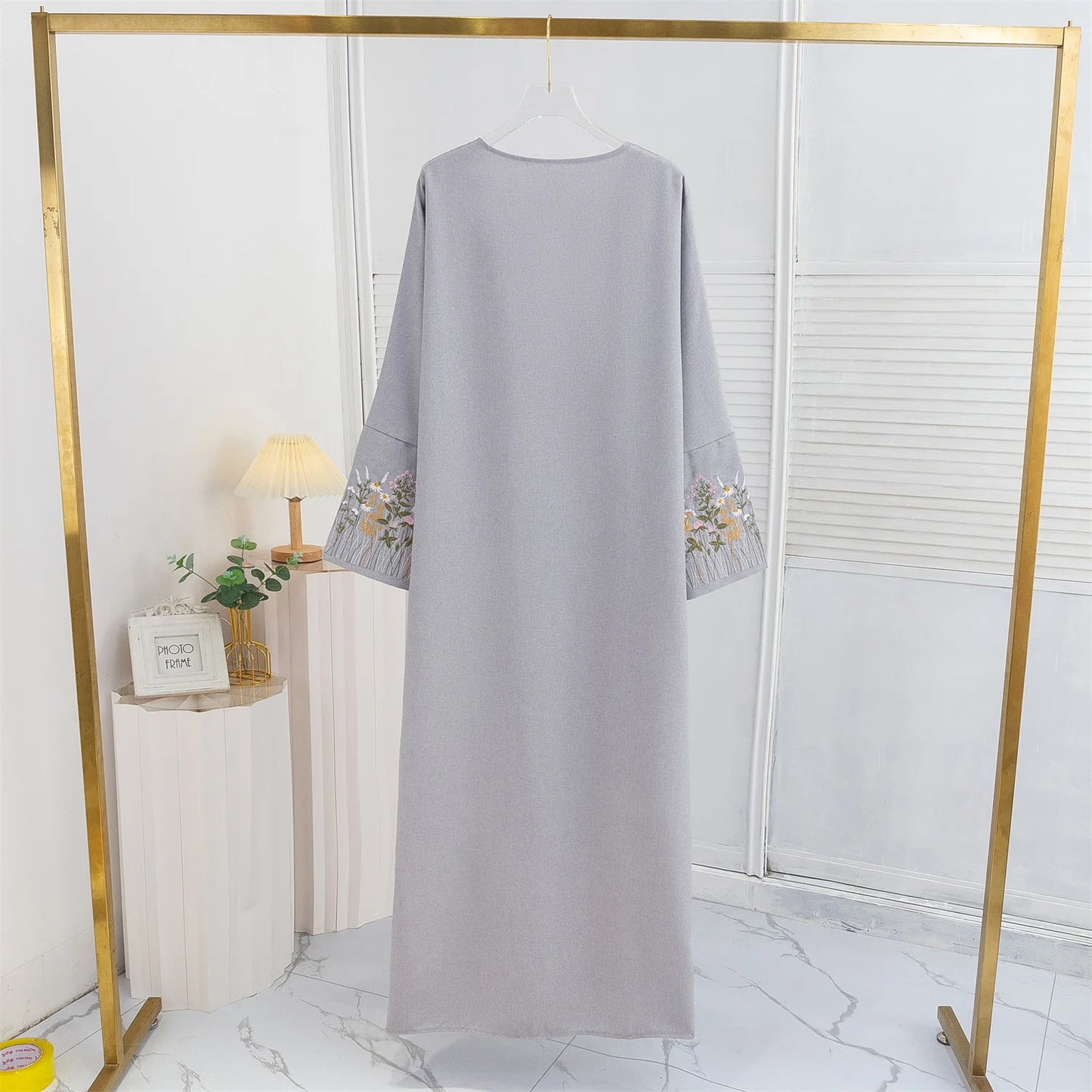 Open Front Abaya Embroidery Floral Long Sleeve Maxi Length Women's Clothing Muslim Cardigan Abayas Out Kaftans Women Jilbabs