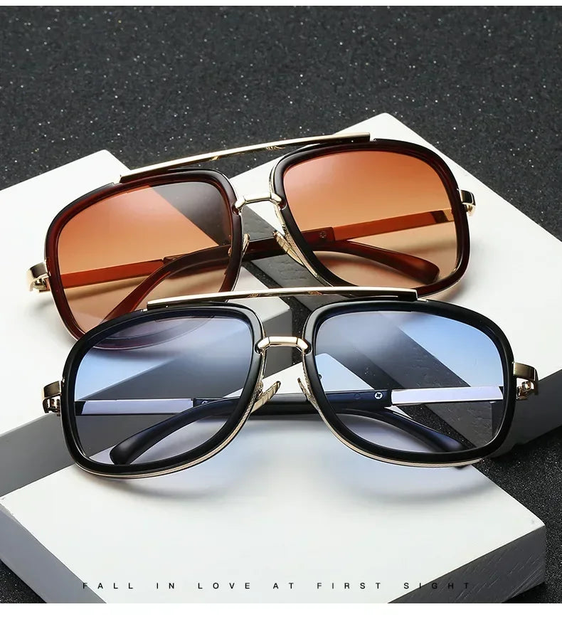 New Fashion Big Frame Sunglasses Men Square Metal Sun Glasses Women Retro Sunglass Vintage High Quality Gafas Oculos De Sol