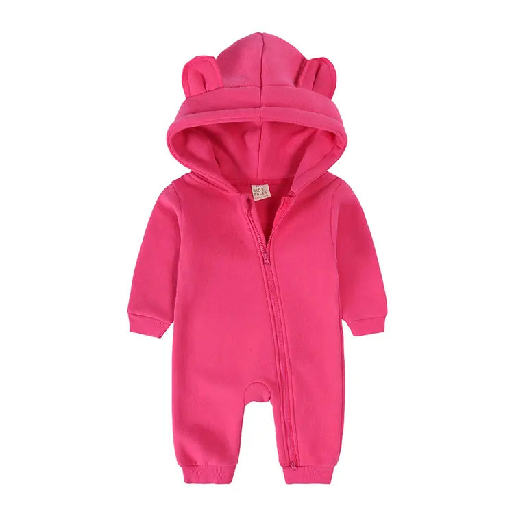 Long Sleeve Hooded Zipper Newborn Baby Clothes Winter Baby Girl Romper Winter Warm Newborn Clothing Girls Rompers  3-24 Months