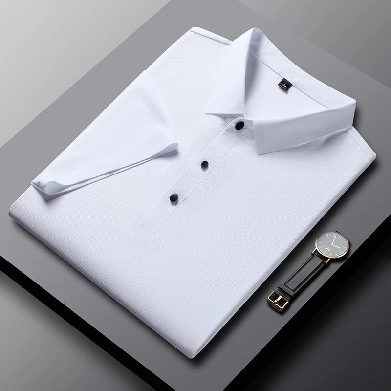 Men Casual Soft Breathable Business Polo Shirts Mens New Lapel Short Sleeve Polo Baggy Men Clothing Summer Tops Male Shirts 5XL