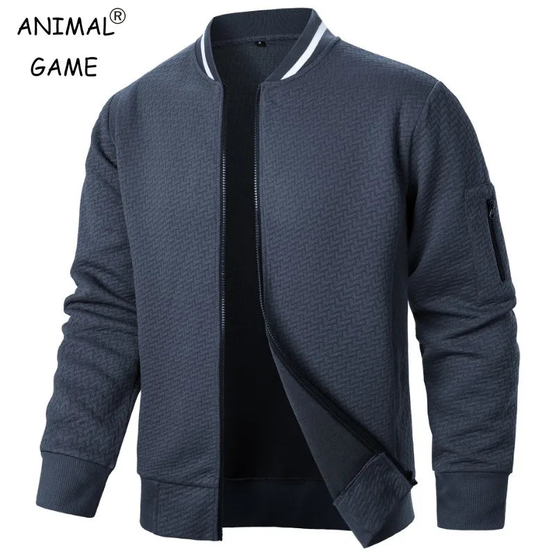 Mens Casual Jacket Loose Fit Lightweight Jacket Varsity Bomber Jacket with Zipper Outdoor Streetwear Stand-up Collar Sweatshirts