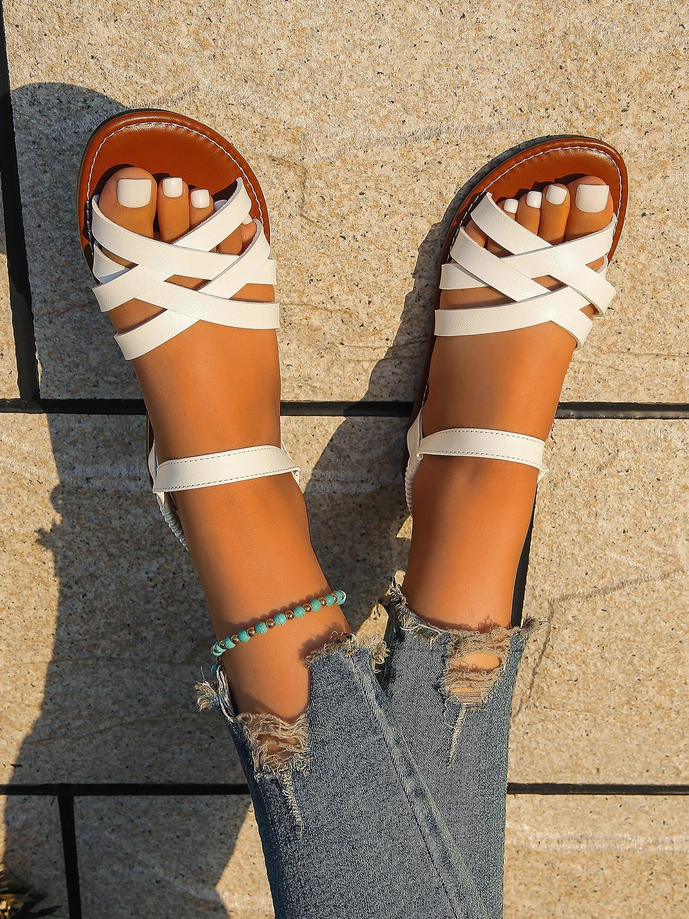 Summer New Women's Flat Cross Strap Roman Sandals