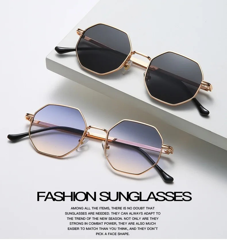 Women Metal Sunglasses Vintage Men Octagon Luxury Brand Design Sun Glasses UV400 Protection Polygon Frame Eyepiece