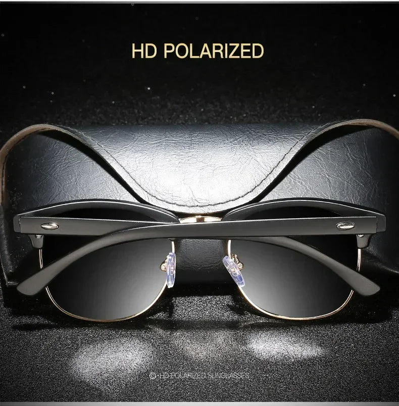 Half Frame Square Sunglasses Man Woman Luxury Brand Designer Sun Glasses Male Retro Rivet Mirror Eyewear Metal Gafas De Sol