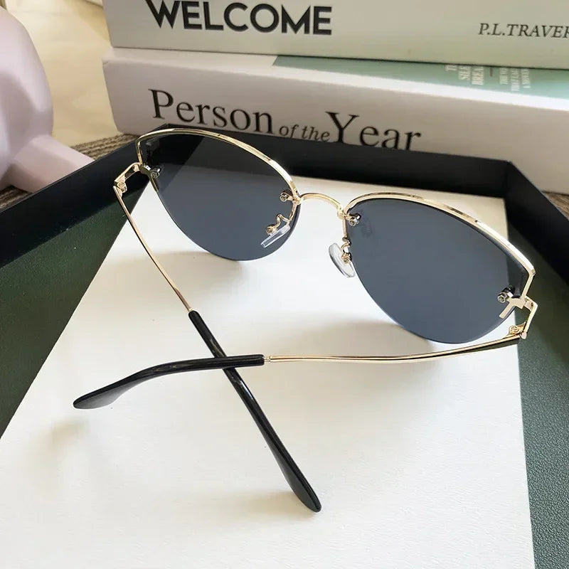 Brand Rimless Sunglasses Women Luxury Cat Eye Sun Glasses Ladies Clear Gradient Sunglass 2024 Diamond Cutting Lenes UV400