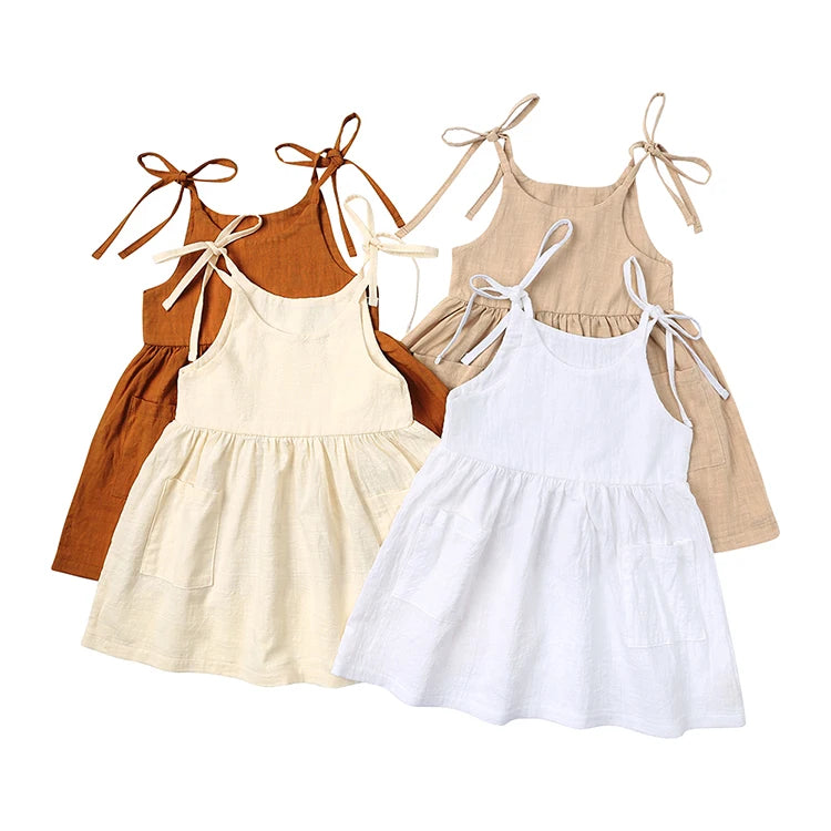 Solid Color Fashion Clothes Girl Dress Summer Kids Dresses for Girls Cotton Sleeve Children Clothing Girl Dresses 1-5 Years