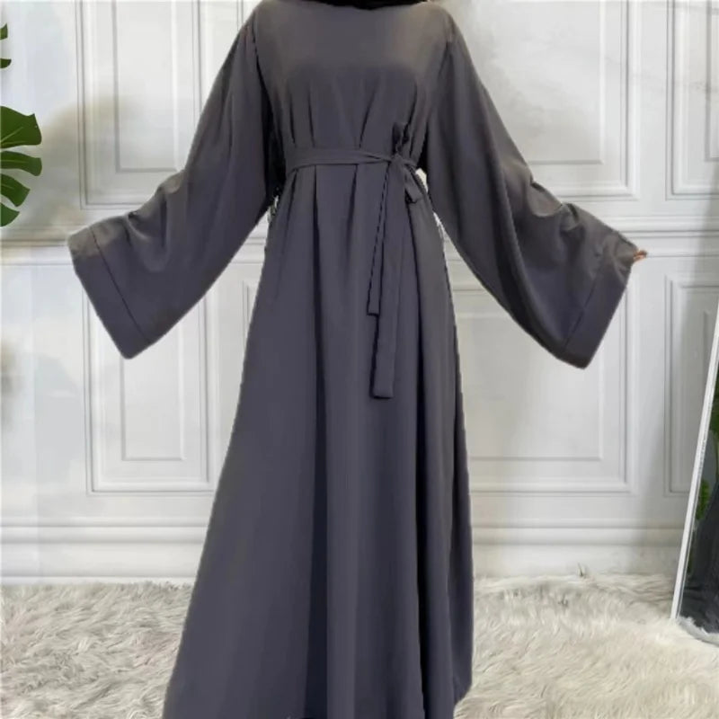 Muslim Abaya Loose One-piece Prayer Dress Full Sleeve Islamic Clothing Women Jilbab Dubai Saudi Robe Lace Up Long Dresses