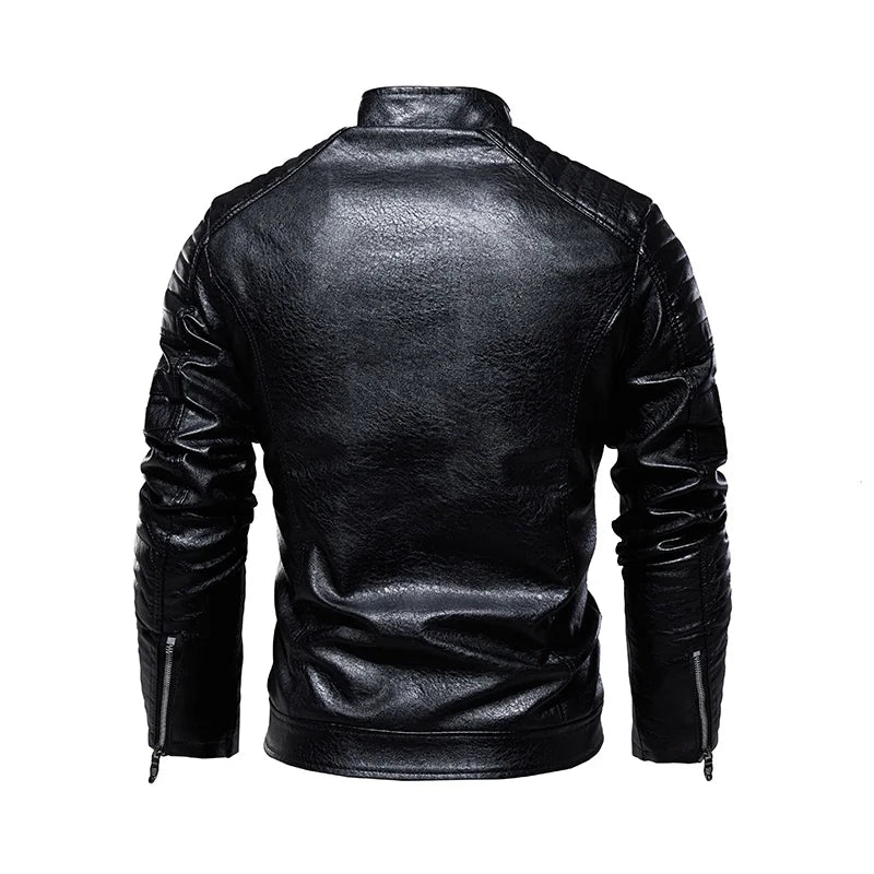 Autumn Winter Men Fleece Motorcycle PU Leather Jackets Coats Mens Casual Embroidery Jackets Biker Windbreaker Male Plus Size 7XL