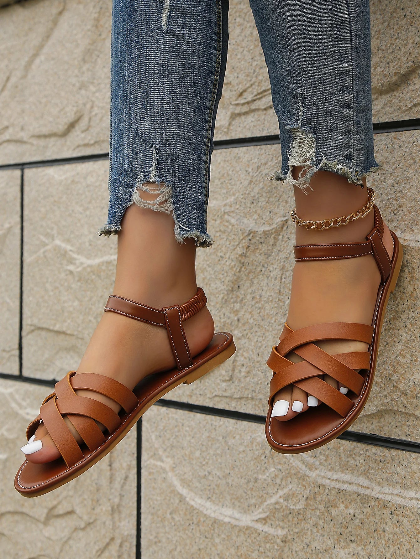 Summer New Women's Flat Cross Strap Roman Sandals