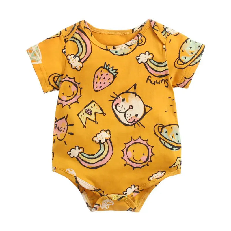 Cartoon Print Newborn Clothes Boys Bodysuits Cotton Short Sleeve Baby Girl Clothes Summer Baby Bodysuits 1-3 Years