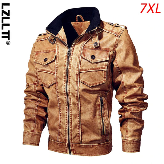 7XL Spring Autumn Men Military Vintage Leather Motorcycle Jacket Mens Pilot Army Cargo Bomber Jackets Male Plus Size Parka 6XL