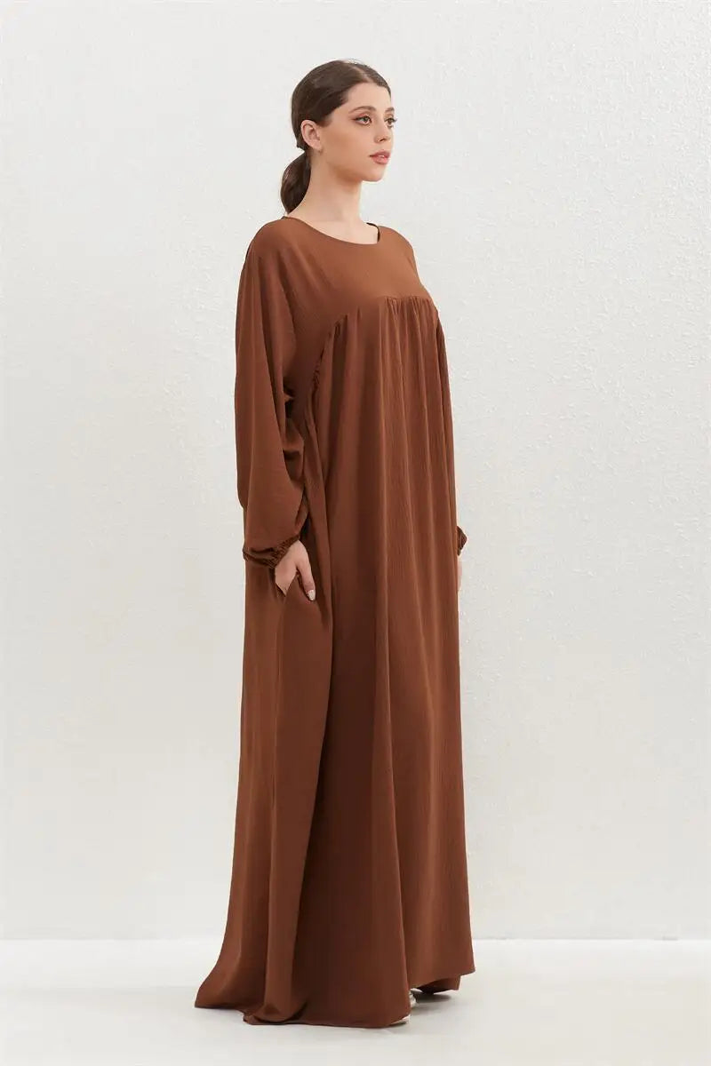 Muslim Dress Spring Autumn Women Loose Maxi Dresses Fashion Female Full Sleeve O-neck Casual Solid Pockets Robe Long Dresses