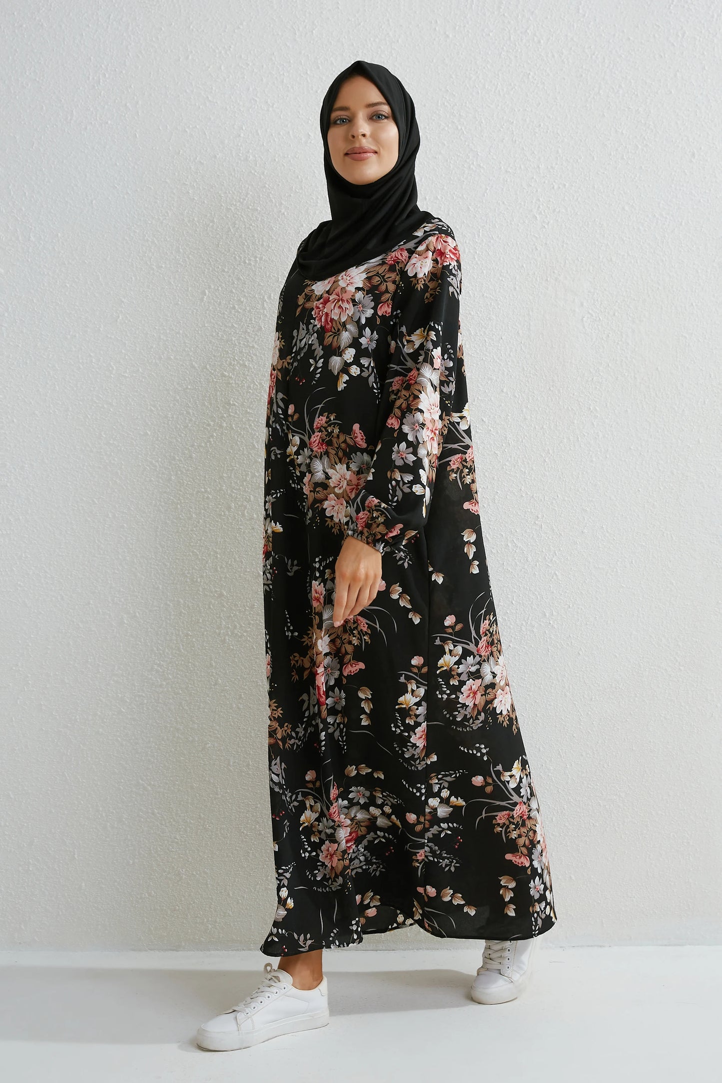 Muslim Dresses Women Maxi Dresses Mujer Vestidoes Female Loose Dresses Full Sleeve Printed Floral Casual Robe Long Dress