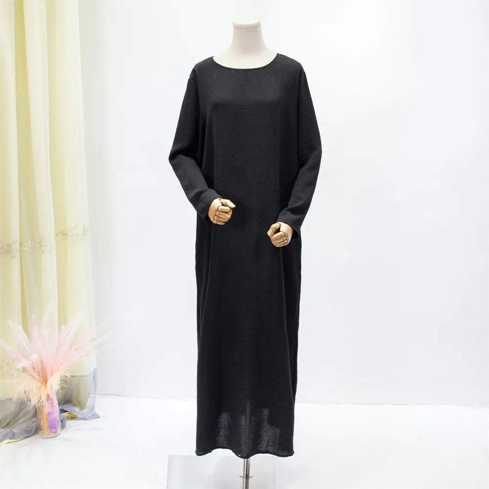 Women Long Dresses Ramadan Solid Crew Neck ,Elegant Long Sleeve Muslim Abaya Solid Loose Maxi Dress,Women's Clothing