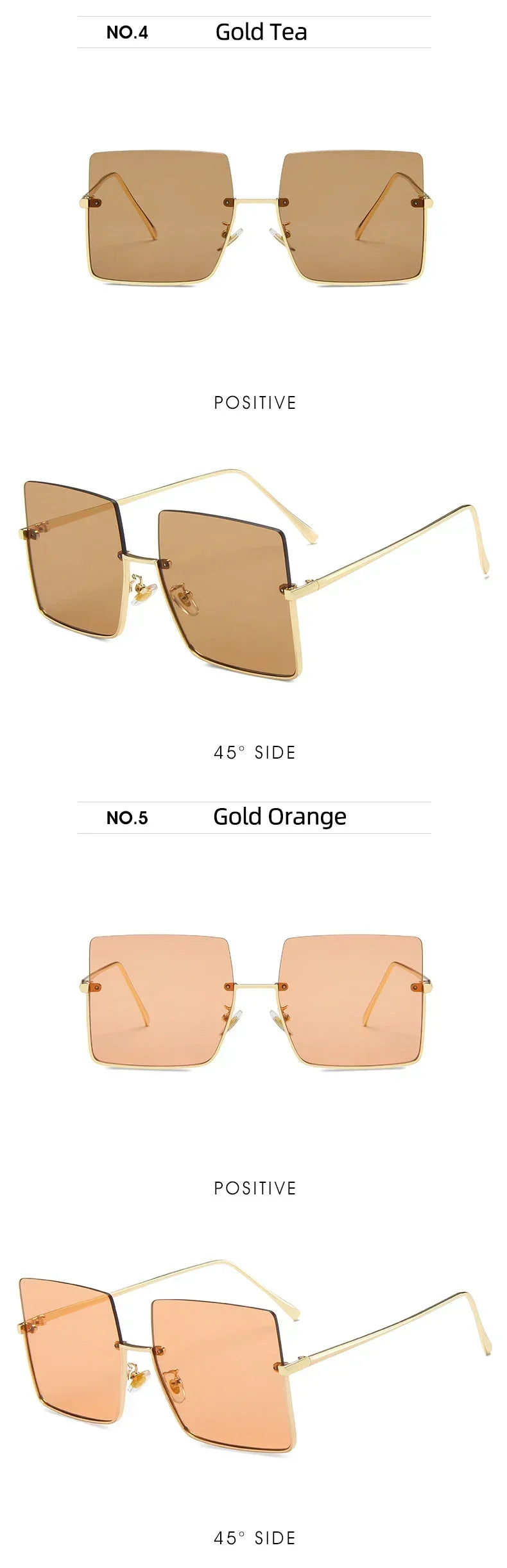 Fashion Oversized Square Sunglasses   Women Brand Retro Big Frame Sun Glasses Female Metal Semi-Rimless Designer Oculos De Sol