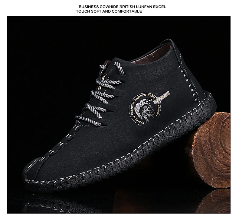 Fashion 2024 fall new casual sports shoes men's high top business shoes walking comfort plus size real leather shoes39-47