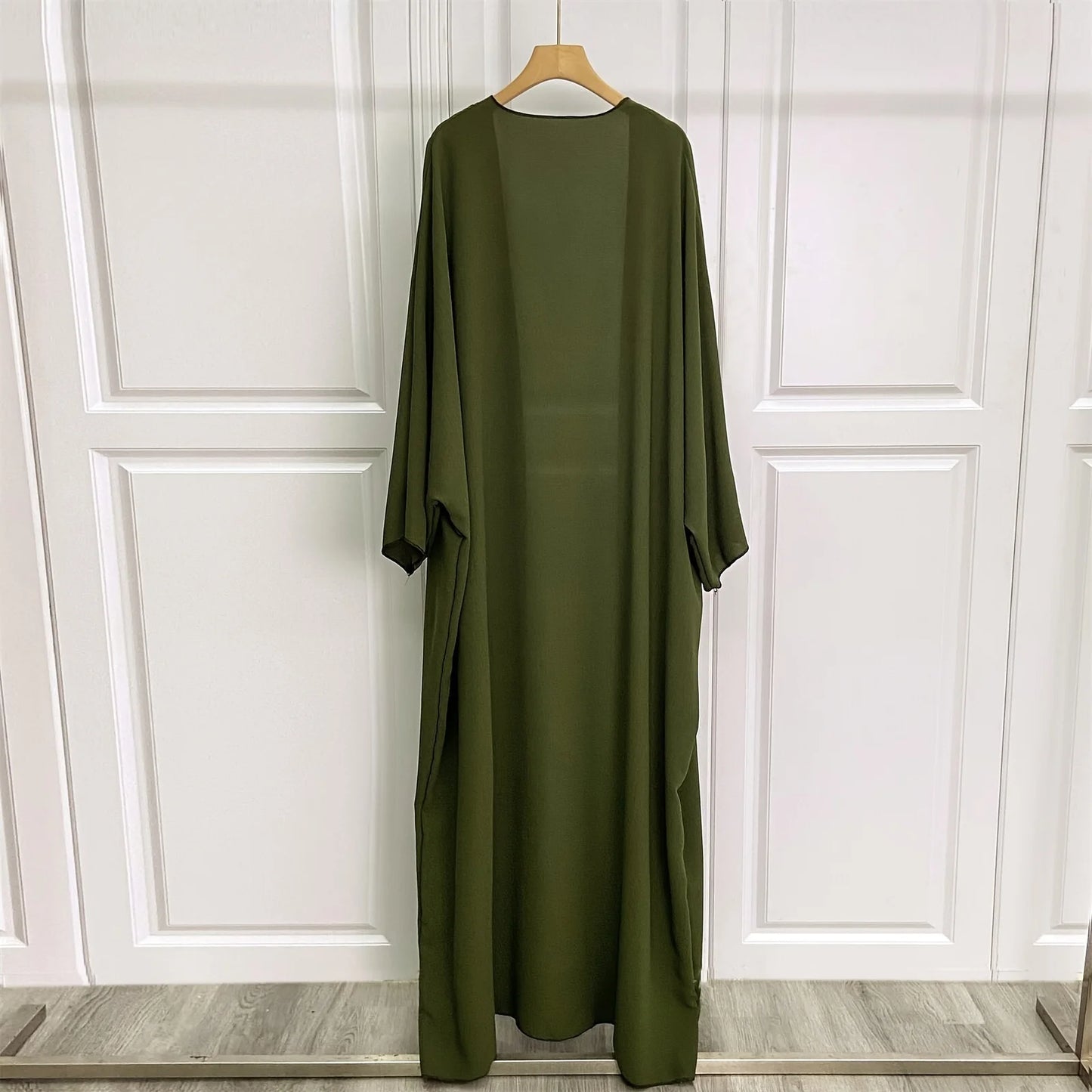 Ramadan Solid Open Front Simple Abayas, Elegant Long Sleeve Maxi Length Cover Up, Women's Clothing