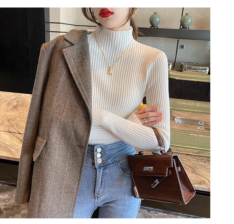 Autumn Winter Knitted Shirt Women Sweater Bottoming Shirts Female Long Sleeve Skinny Elastic Slim Sweaters Knit Pullover Tops