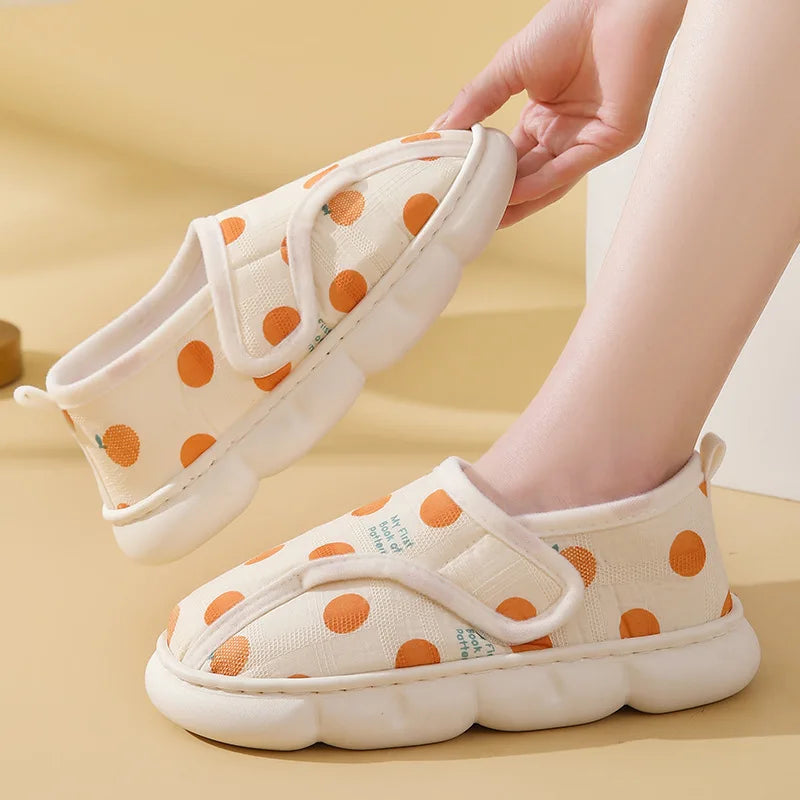 Hook Loop Comfort Soft Sole Mom Shoes Women 2024 Winter Breathable Flat Heels Home Slippers Woman Non Slip Linen Indoor Slippers